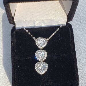 Three Tiered Cubic Zirconia Heart Shaped Necklace - Vintage - NWT